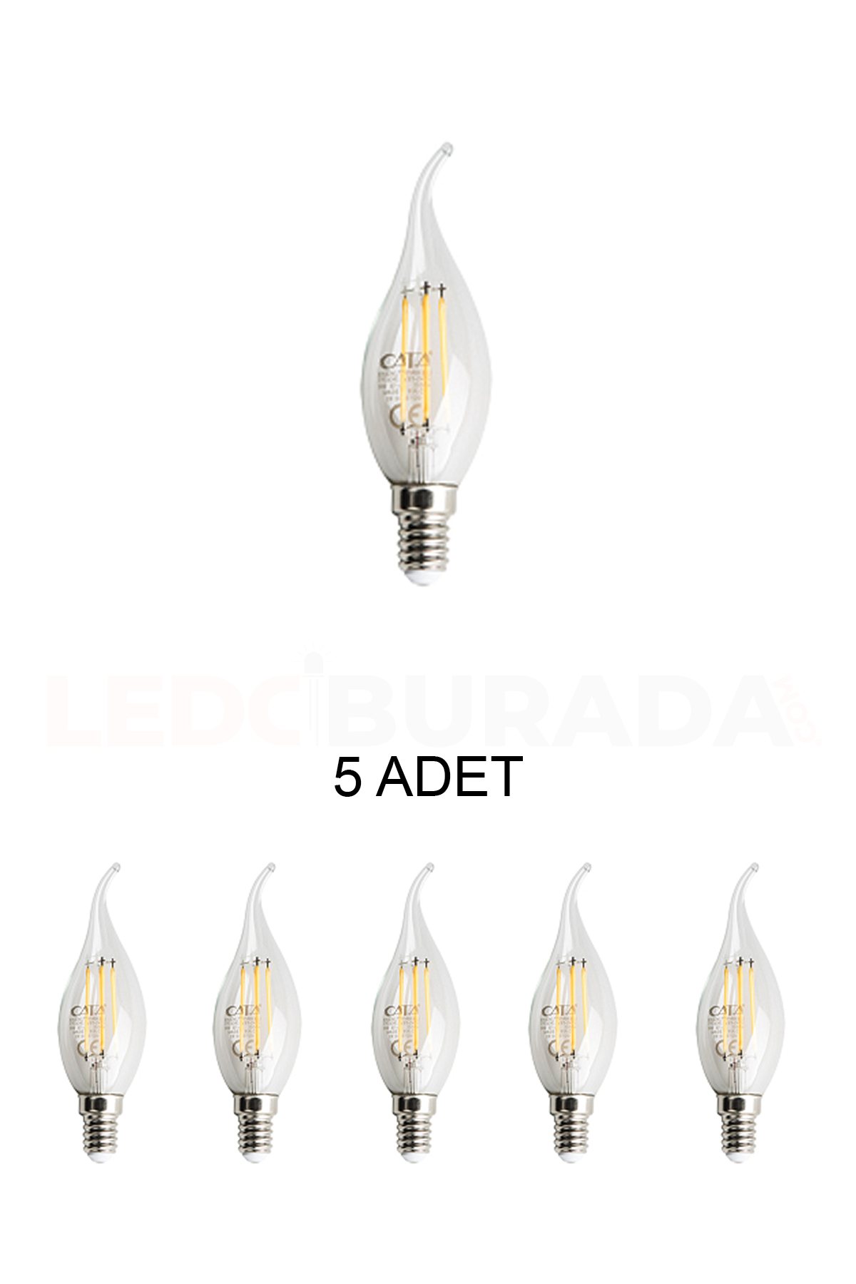 Cata CT-4064 Edison Led Kıvrık Buji Ampul 7W Günışığı (Sarı)- 5’li Paket