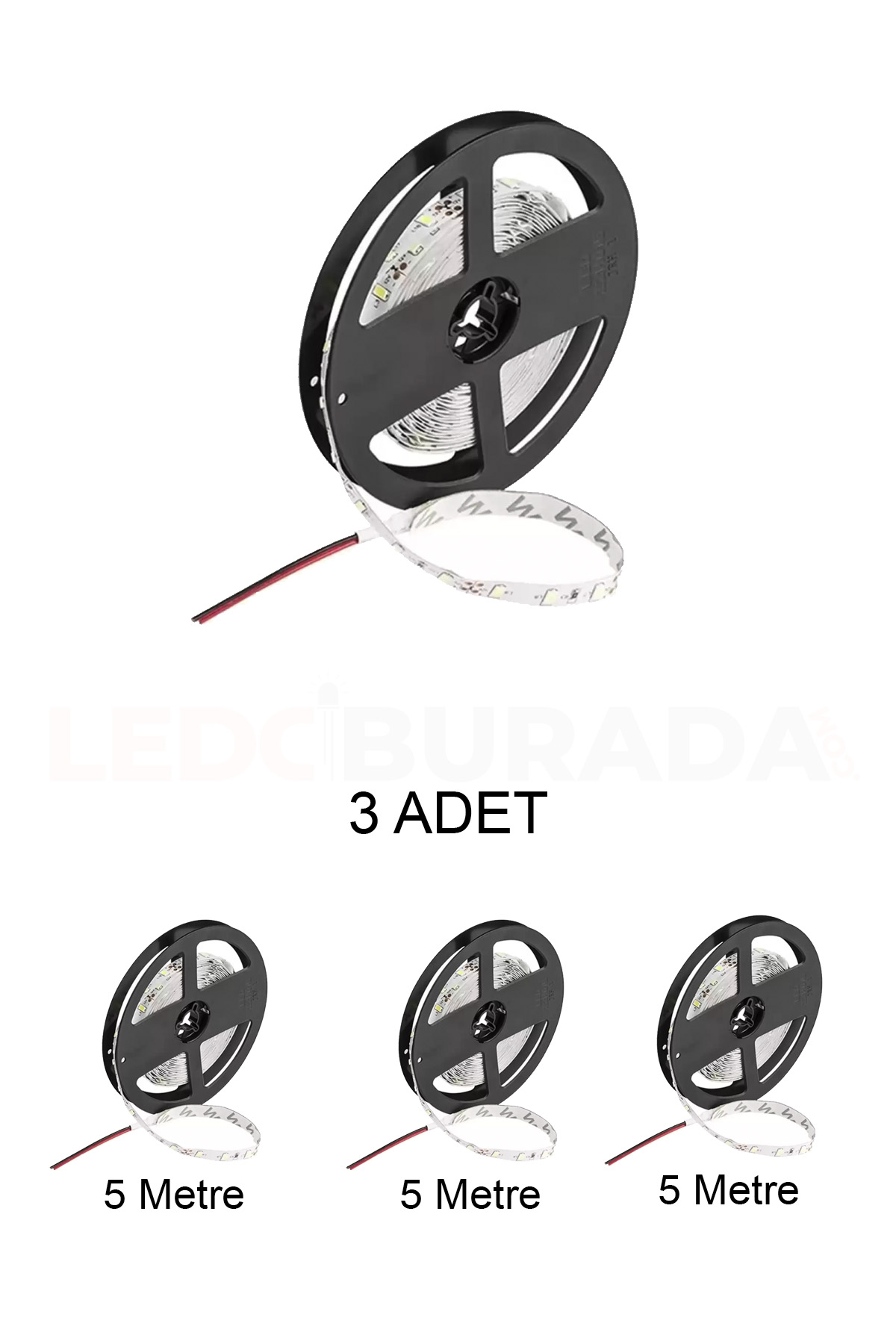 Cata CT-4480 Led Şerit İç Mekan 10 Çipli  Beyaz Işık 5 Metre - 3’lü Paket