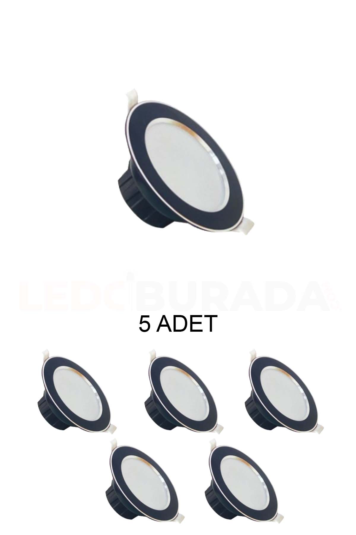 Kendal Elektrik KDL113 Led Spot 5W 3000K Günışığı (sarı ışık)  Siyah Kasa - 5’li Paket