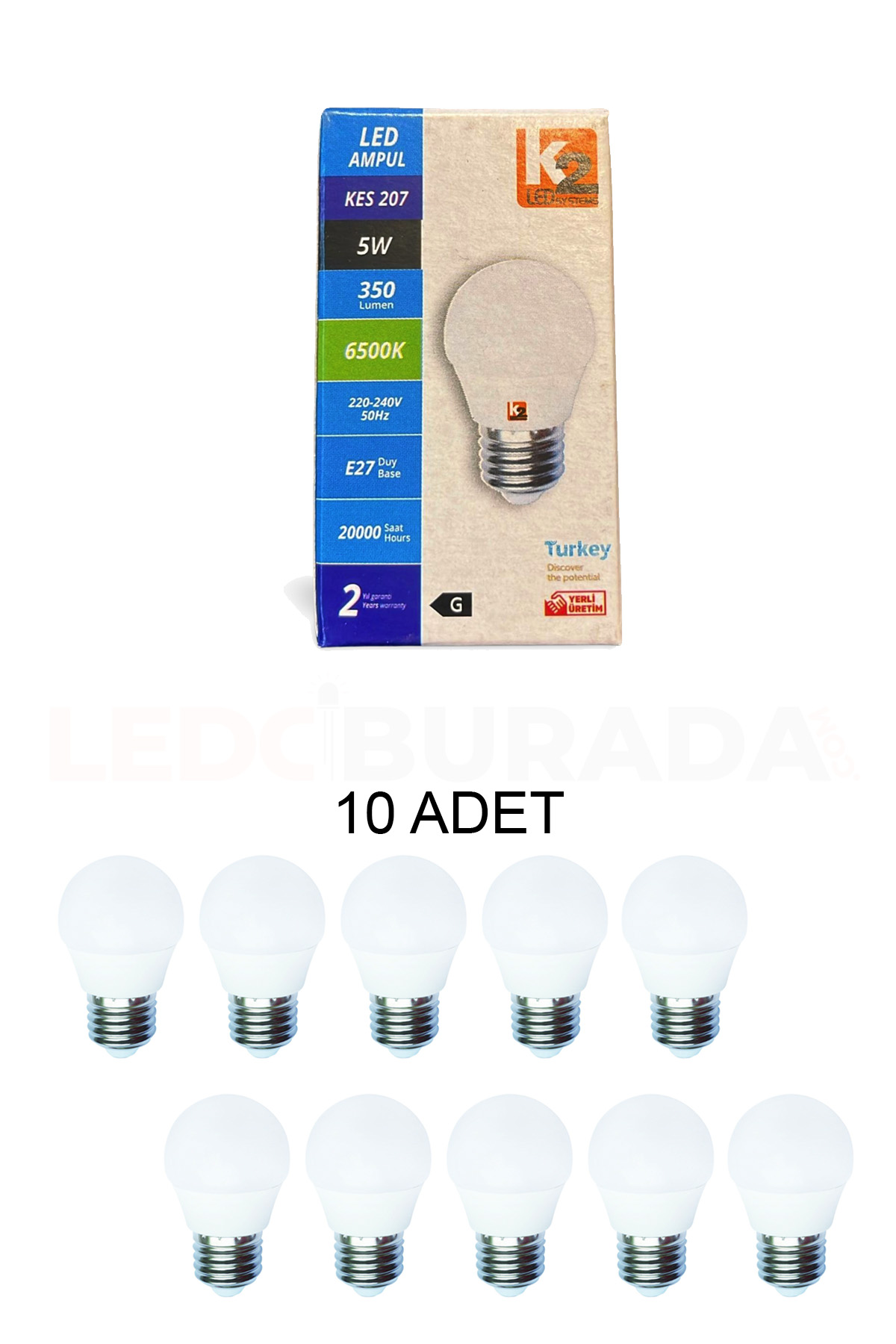 Kendal Elektrik KES207 Led Ampul 5W Beyaz Işık E27 Duy - 10’lu Paket