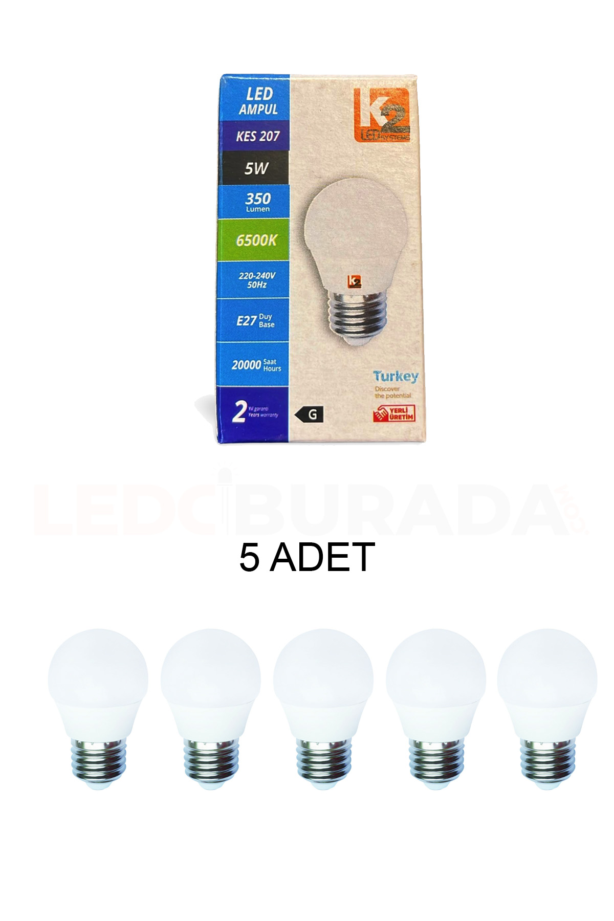 Kendal Elektrik KES207 Led Ampul 5W Beyaz Işık E27 Duy - 5’li Paket