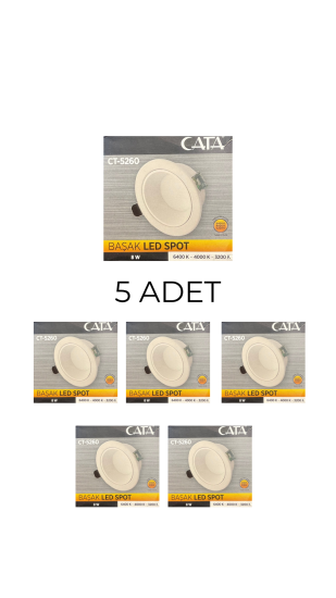 Cata CT-5260 Başak Led Spot 8W 3 Renk- 5’li Paket